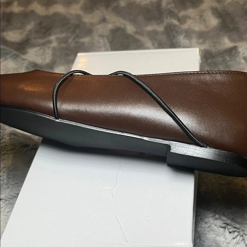 Brown Square-Toe Crisscross Strap Flats - Picture 14 of 17